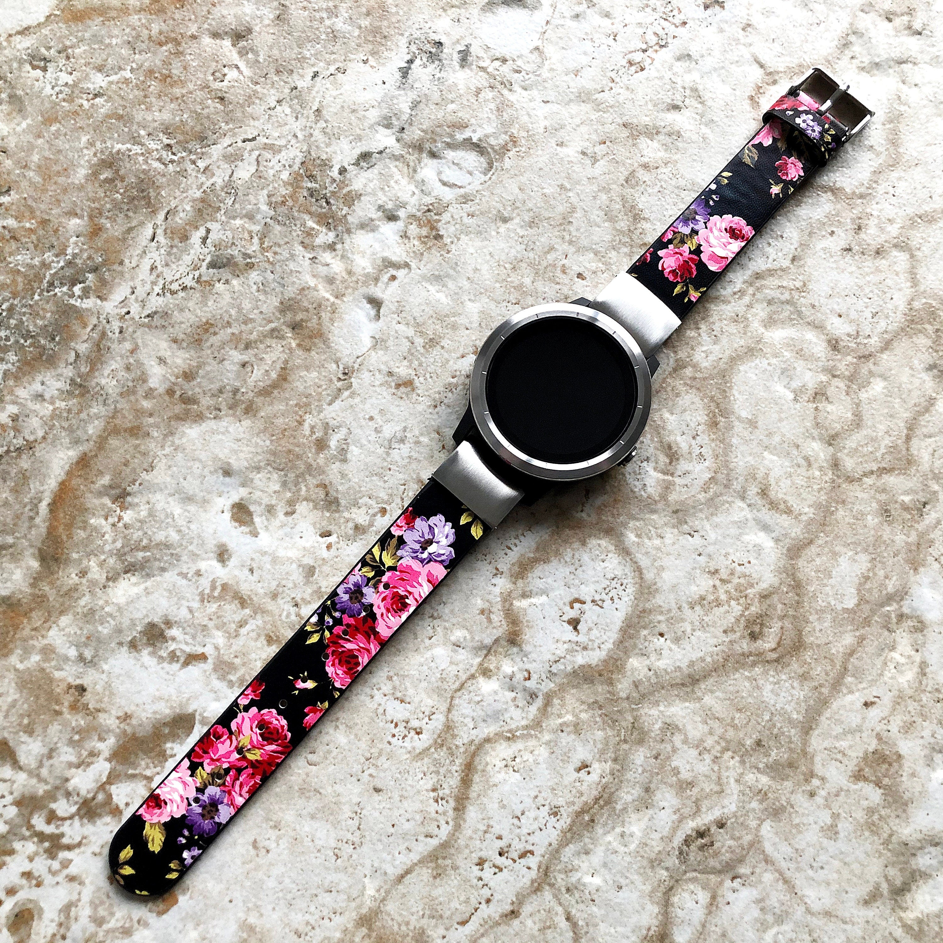 Garmin Black and Red Floral FL5 Band for D2 Delta S Instinct 2S Descent Mk2S Mk3 Mk3i 43mm Approach S70 42mm Leather Quick Fit Strap A20B18